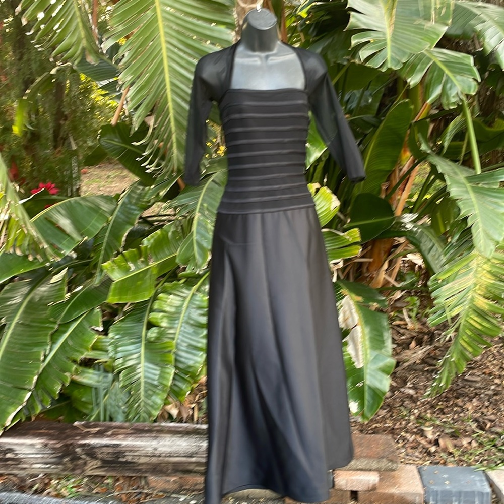 Tadashi Shoji satin drop waist formal gown